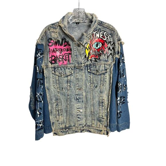 Unbranded Jackets & Blazers - Custom Hard Rock Cafe Bad Girl Vog Paris Catwoman Denim Jean Two Tone Jacket